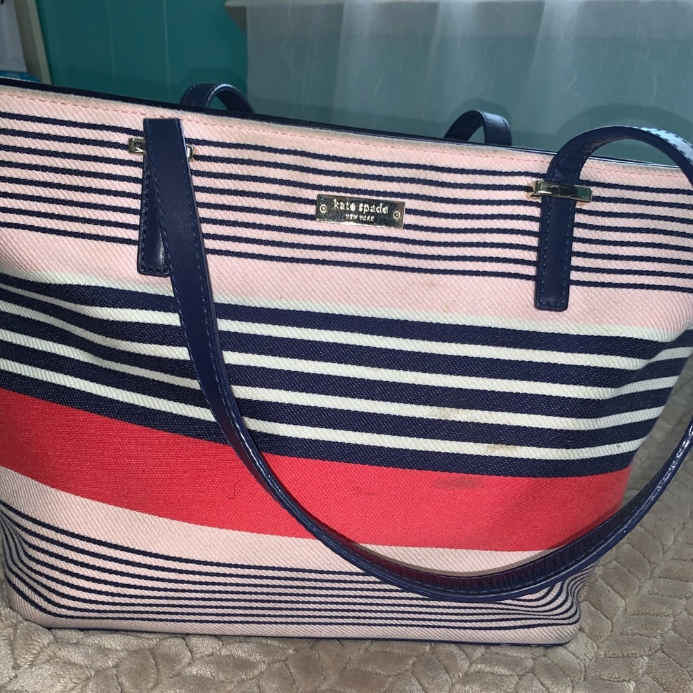 KATE SPADE Striped Pink Navy Blue White Red handbag